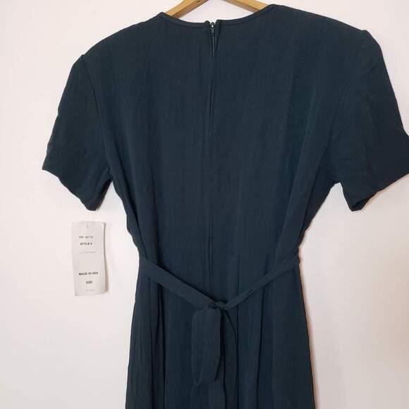 Deadstock Vintage 90s Short Sleeve Midi Dress Green Rosebud Embellishments 10P - Picture 9 of 11